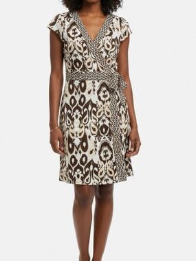Tommy Hilfiger Wrap Style Brown & Cream Patterned Dress EUC!!